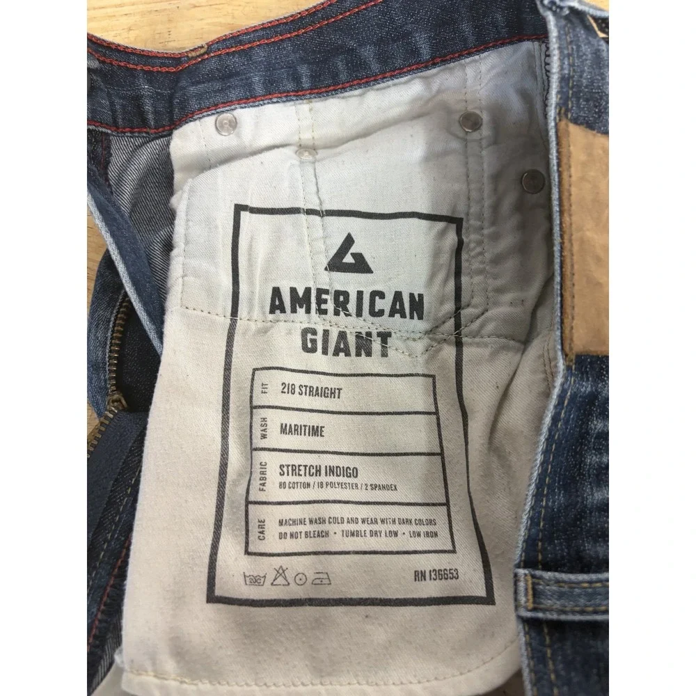 American Giant Mens Jeans Size 30 x 27 Blue Distressed Made in USA Denim